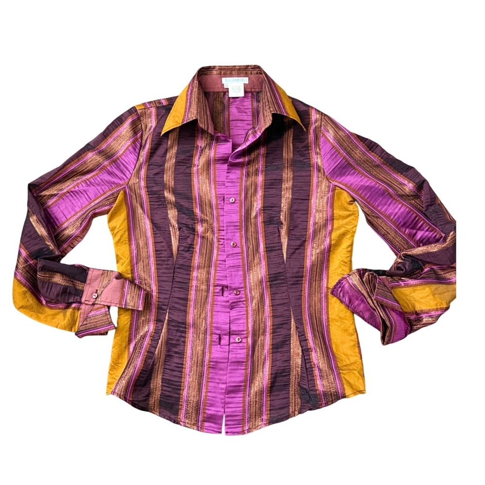 Nara Camicie Italy Purple Striped Metallic Long Sleeve Button Down Shirt GG34